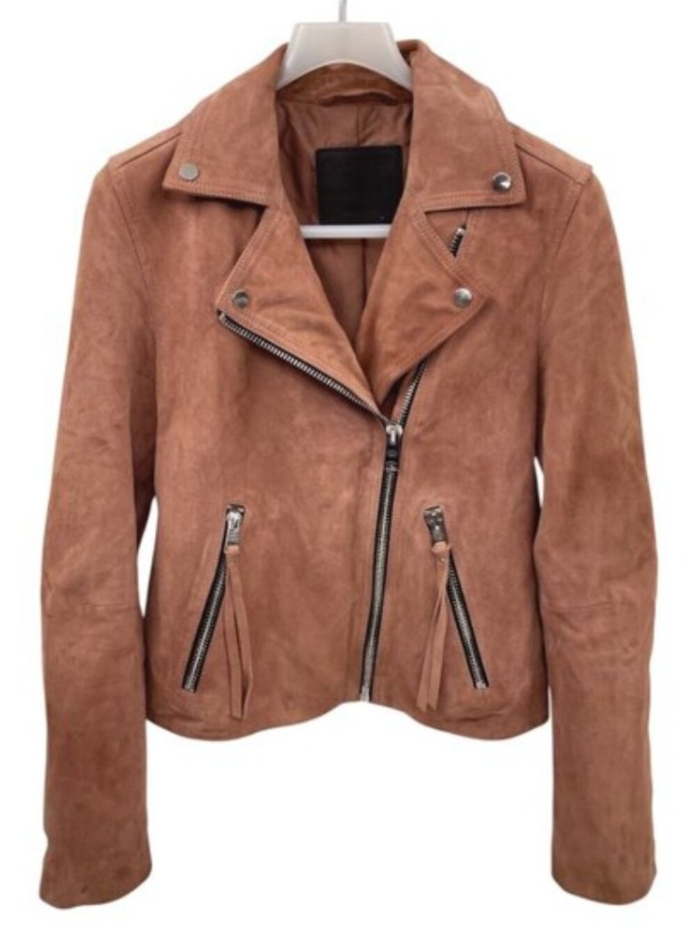 All Saints Dalby Goat Leather Salmon Rose Pink Moto Jacket Women's Size 6 Small